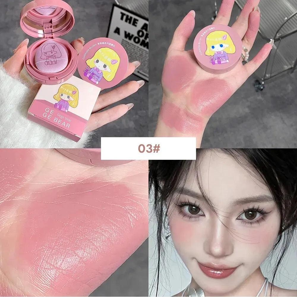 Blushimmer Cushion Blush in blush shade with powder puff, long-lasting, blendable makeup blusher with whitening effect, without sticking.