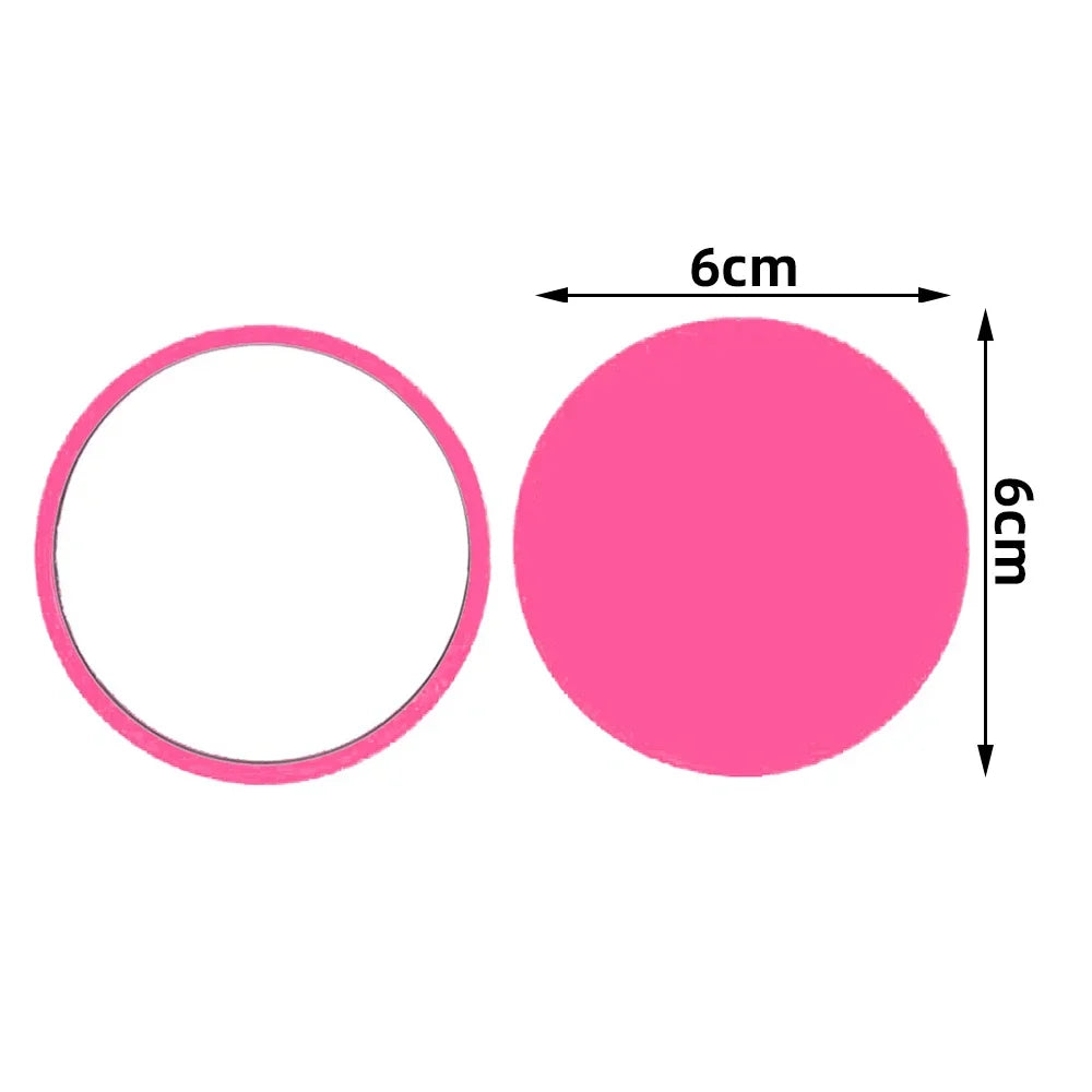 Round pocket mirror by Blushimmer with custom logo, featuring red, pink, white, and black colors, ideal for wedding souvenirs.