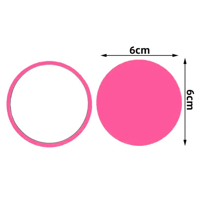 Round pocket mirror by Blushimmer with custom logo, featuring red, pink, white, and black colors, ideal for wedding souvenirs.