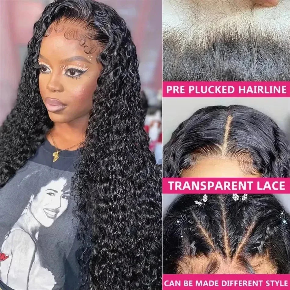 Selvanelle glueless deep wave human hair wig with 13x4 lace frontal and 5x5 lace closure, pre-plucked curly Vietnamese hair.