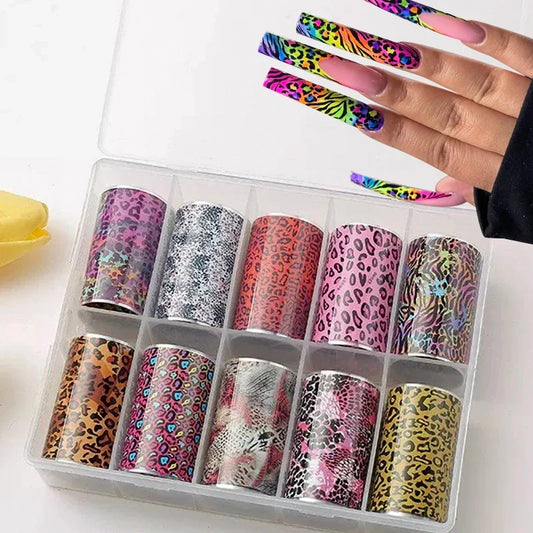 Neon jelly animal nail foils by Blushimmer with leopard print design for DIY water transfer nail art decorations.
