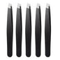 Black stainless steel eyebrow tweezer by Blushimmer with slant and flat tips for precise eyebrow shaping and ingrown hair removal.