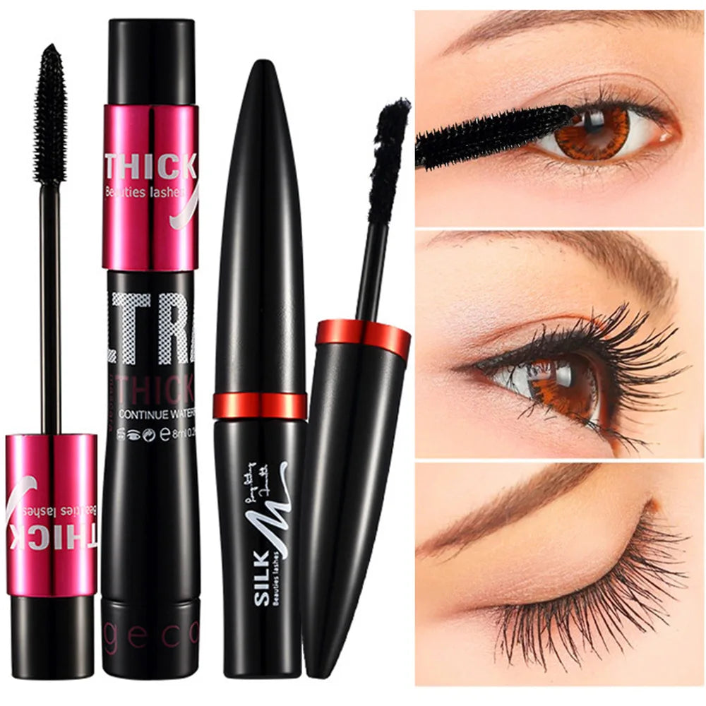 Blushimmer fiber mascara set with double tubes, waterproof formula creates long, naturally curled eyelashes without smudging.