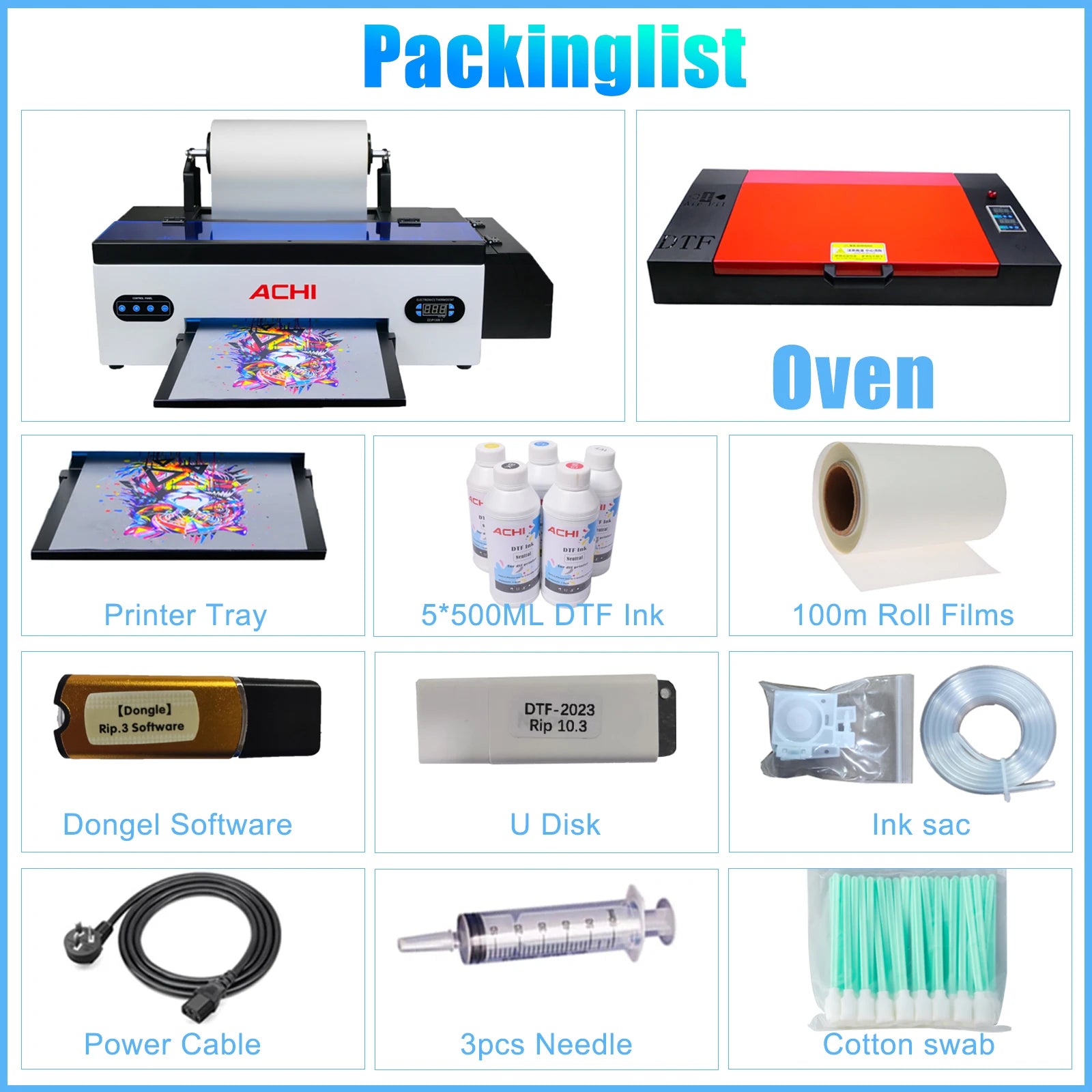 ACHI A3 R1390 Dtf Printer Bundle With Roll Feeder Oven T-Shirt Transfers DTF Printer Kit For T-shirt Textile Printing Machine