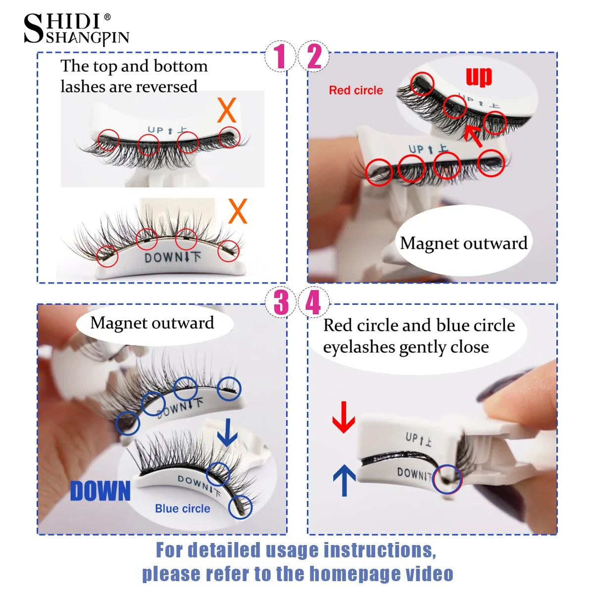 Handmade 3D Mink Magnetic Eyelashes by Blushimmer, reusable false lashes with makeup tweezers, natural long eyelash set.