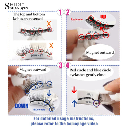Handmade 3D Mink Magnetic Eyelashes by Blushimmer, reusable false lashes with makeup tweezers, natural long eyelash set.