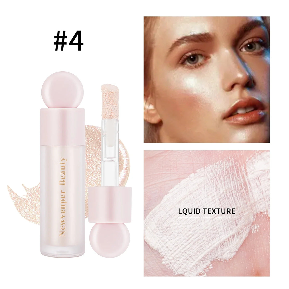 Blushimmer liquid highlighter, blush, and contour set with high-gloss finish and natural glow for face and body makeup application.