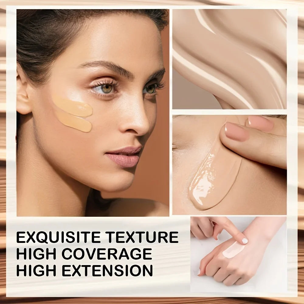 4Pcs Set Primer + Concealer + Liquid Foundation + Liquid Blush Matte Velvet Waterproof Foundation Blush Makeup For Travel