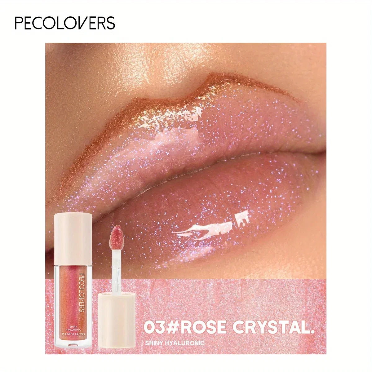 Blushimmer waterproof lip gloss in coral, pink, and skin tones featuring moisturizing, glittery, long-lasting liquid lipstick.