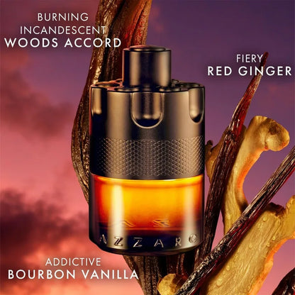 Azzaro The Most Wanted The Most Parfum Intense men's spicy woody perfume bottle, 100ml, with elegant packaging and branding.
