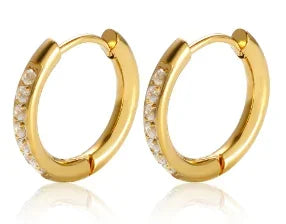 Luxury Shiny Zircon Hoop Earrings for Women Trendy Golden Stainless Steel Wed Ear Geometric Circle Earring Jewelry Pendientes