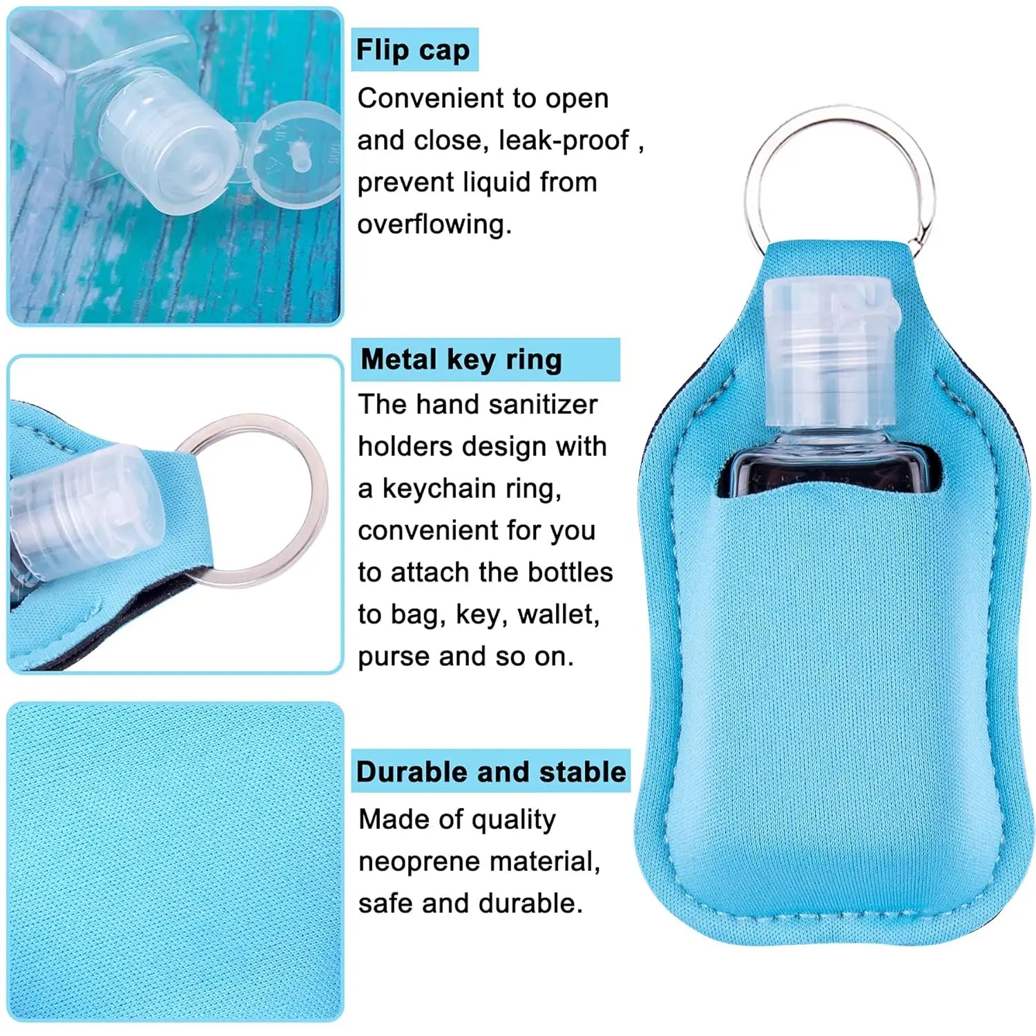 60pcs Hand Sanitizer Keychain Holders Empty Travel Bottles Set Reusable Clear Bottles& Hand Sanitizer Holder for Backpack Purse