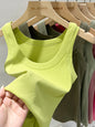 Zjaiss women's solid round neck ribbed tank top, lightweight and elastic camisole, perfect for summer, in neutral O-neck design.