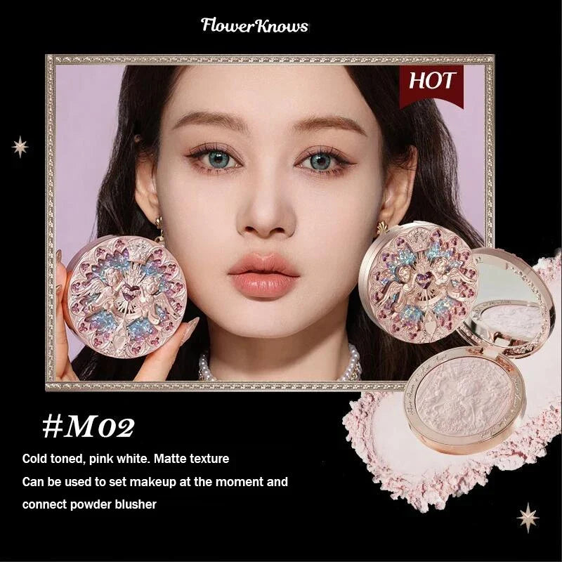 Blushimmer Little Angel Collection face powder palette with highlighter, contour, and relief shades in an 8g compact.
