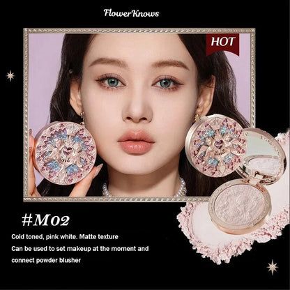 Blushimmer Little Angel Collection face powder palette with highlighter, contour, and relief shades in an 8g compact.