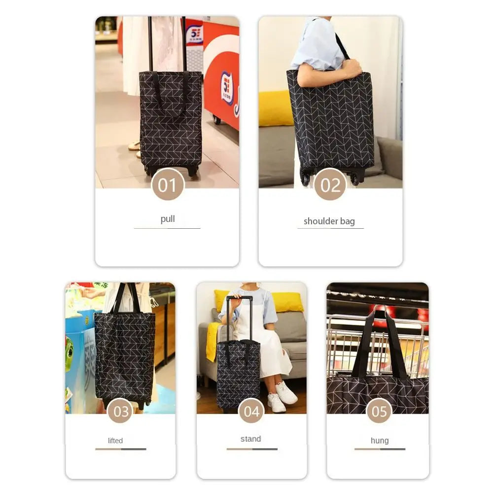 Trolley Bag Collapsible Shopping Cart with Wheels Folding Grocery Bag Reusable Shopping Trolley Grocery Bags