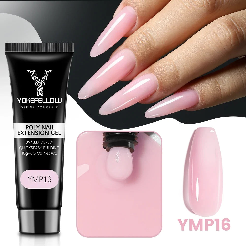 Blushimmer Yokefellow 15g nude pink clear extension gel for nails, soak-off UV/LED acrylic gel varnish, building and extending nails