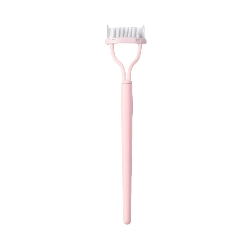 Blushimmer curved eyelash brush tool for separating and styling eyelashes with a precision comb for grooming.