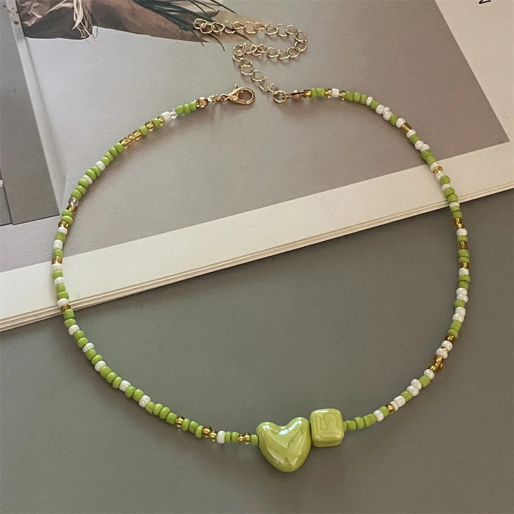 Cute Romantic Geometric Choker Necklace for Women Girl New Trendy Gift Necklace Seed Beads Fashion Jewelry