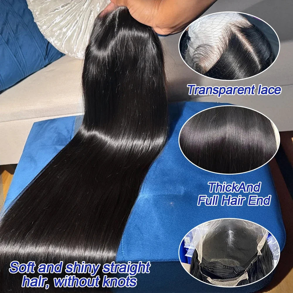 Selvanelle 40-inch bone straight human hair wig with HD transparent lace, 13x4 or 13x6 full lace frontal, 300% density.