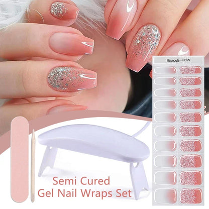 Blushimmer Harunouta 4-pack gradient jelly semi-cured gel nail strips in nude pink with waterproof, long-lasting nail stickers and lamp