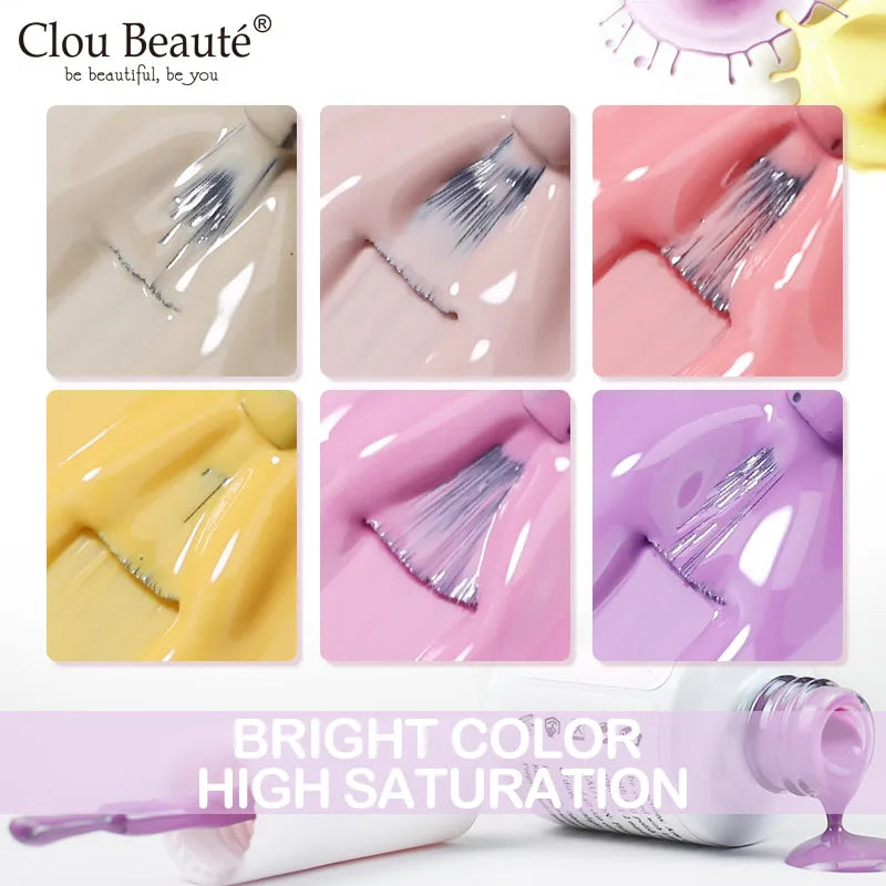 Clou Beaute 15ml neon red, black, white, and green gel nail polish with velvet top coat, semi-permanent gel varnish by Blushimmer