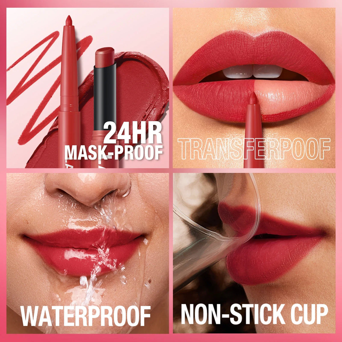 Blushimmer waterproof lipliner and lipstick set, no smudge or fade, durable, easy to create perfect makeup look.
