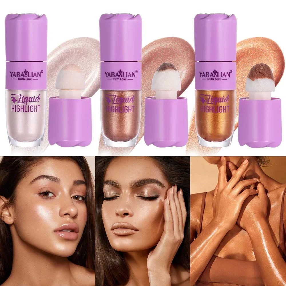 Blushimmer liquid highlighter and bronzer in three shades for face contouring, highlighting, and shimmering makeup.