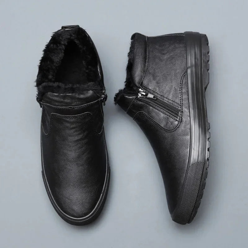 Winter New Men Leather Boots shoes for men Warm Plush Inside High Tops Leather Casual Shoes man Platform Boots