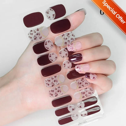 Blushimmer 20 Tips gradient French semi-cured gel nail stickers with full cover nail gel polish wraps for manicure decoration.