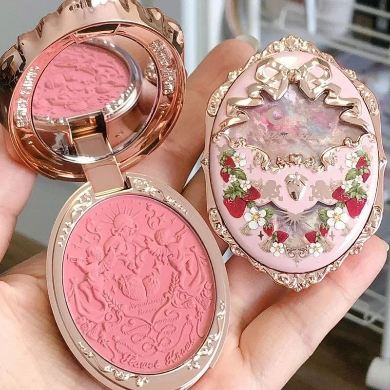 Blushimmer Flower Knows Strawberry Rococo Blush Powder Berry Mary palette with embossed floral design, 5g professional makeup blush