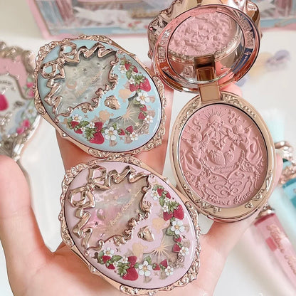 Blushimmer Flower Knows Strawberry Rococo embossed blush powder with smooth, long-lasting formula for enhancing cheeks.