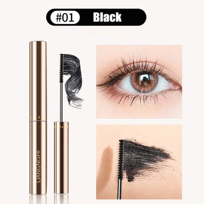 Blushimmer silk fiber matte mascara with ultra-fine brush, waterproof, quick-drying, brown-black color, lengthens and curls eyelashes.