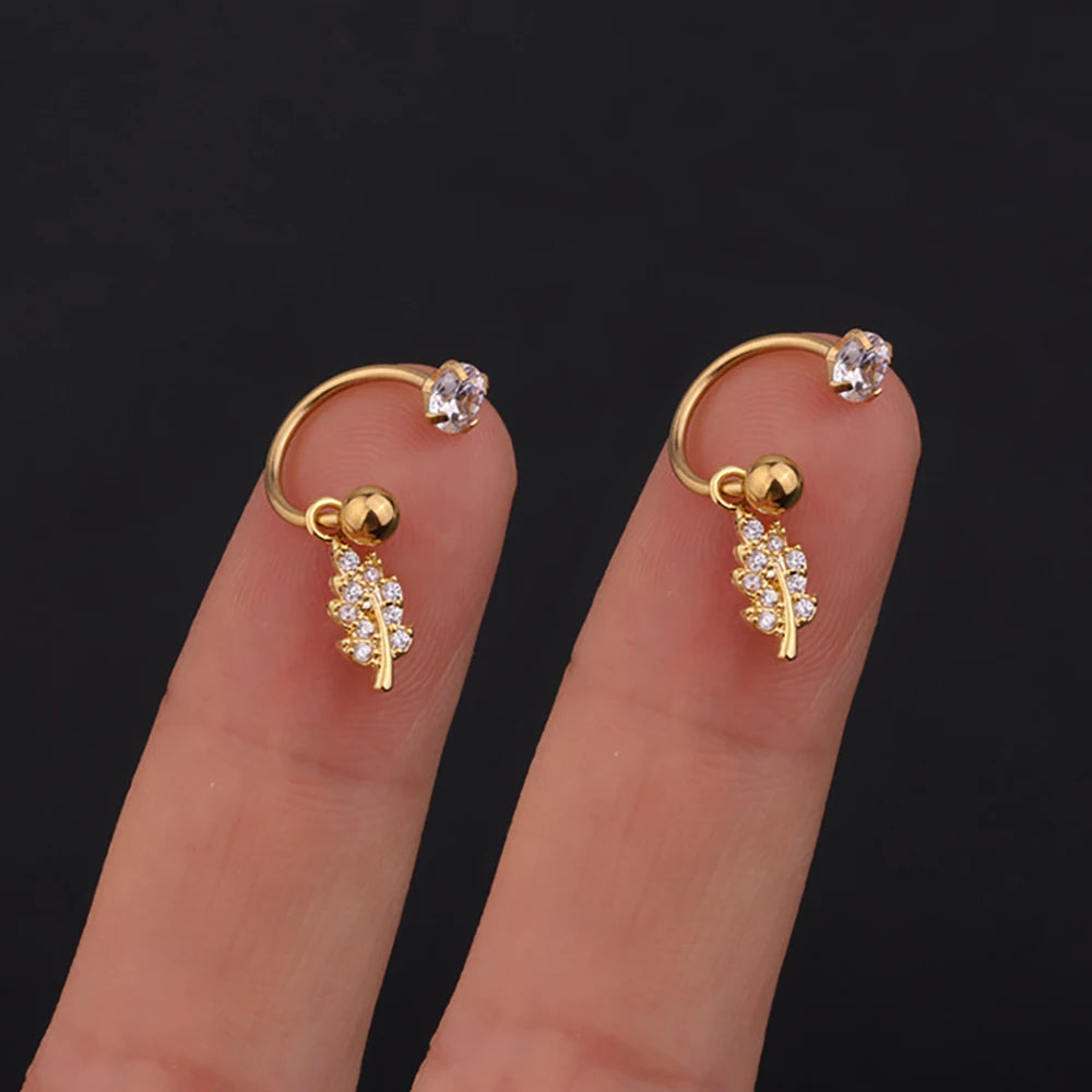 1 Pair Stainless Steel Mini CZ Drop Earring Women Moon Flower Tragus Cartilage Helix Hoop Conch Rook Daith Lobe Piercing Jewelry