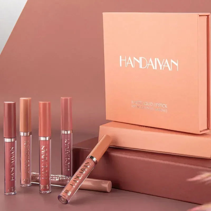 Blushimmer HANDAIYAN 6-piece lipstick set with waterproof, long-lasting matte lipsticks for women, Korean makeup collection.