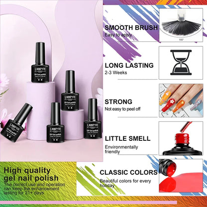 Blushimmer professional nail gel set with 18-color UV gel polish, manicure tools, nail lamp, and nail drill machine for at-home or salon use.