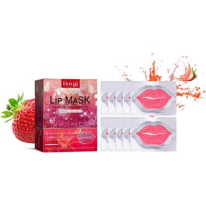 Blushimmer exfoliating lip mask for dry, cracked lips with brightening and moisturizing benefits, showing the lip patch on lips.