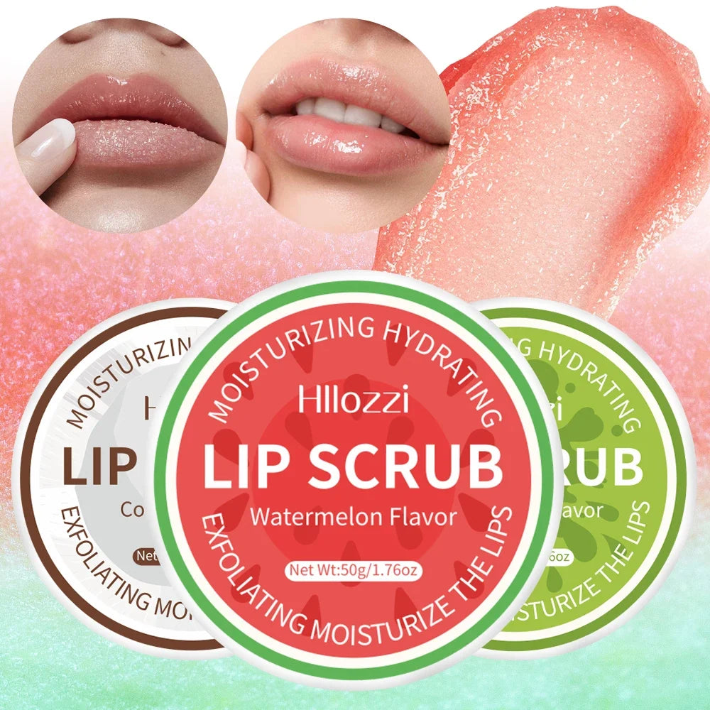 Blushimmer Hllozzi 50g lip scrub with jojoba oil, vitamin C, watermelon, coconut, and apple for gentle, hydrating lip exfoliation.