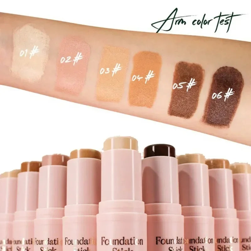Blushimmer facial stick foundation for dark skin, full coverage, matte finish, oil-control, concealer, and primer in a sleek stick.