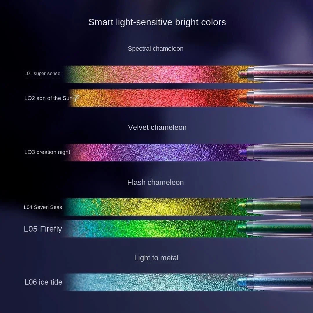Blushimmer Kaleidos waterproof gel eyeliner pencil with chameleon color, glitter finish, long wear, metallic, eye makeup tool