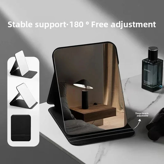 Blushimmer portable folding makeup mirror with storage, compact desktop size, ideal for students and home use.