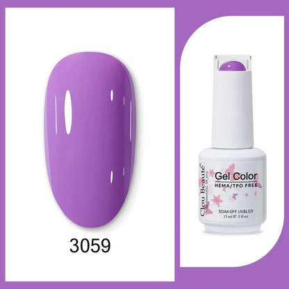 Blushimmer Clou Beaute 15ml neon gel nail polish with red, black, white, and green shades, featuring velvet top coat and semi-permanent finish
