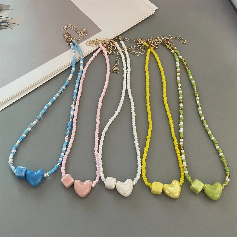 Cute Romantic Geometric Choker Necklace for Women Girl New Trendy Gift Necklace Seed Beads Fashion Jewelry