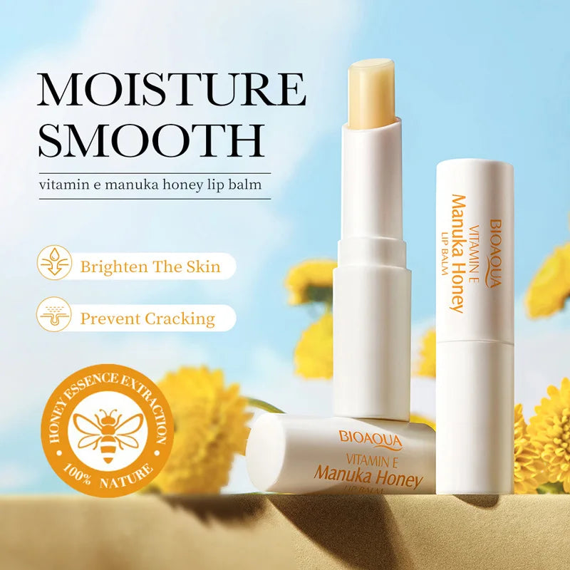 Blushimmer BIOAOUA Vitamin E Honey Lip Balm with moisturizing, nourishing formula for soft, anti-cracking lips.
