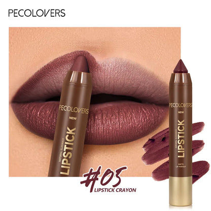 Blushimmer 2-in-1 matte waterproof long-lasting brown velvet lip liner pencil for women’s lip makeup, shown on a model's lips.