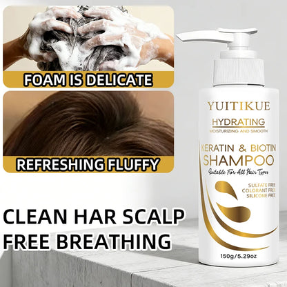 YUITIKUE Keratin & Biotin Hydrating Shampoo | Natural Gentle Formula, Daily Hair Care 150g