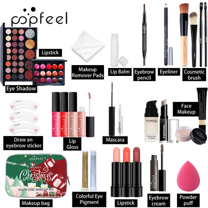 Blushimmer POPFEEL Christmas makeup set featuring eyeshadow, foundation, and lipstick for holiday and everyday glamour.