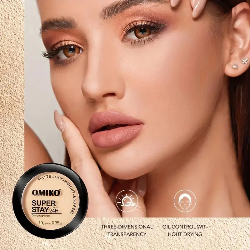 Blushimmer pressed waterproof face powder compact with full coverage, oil control, and three color options for long-lasting makeup.
