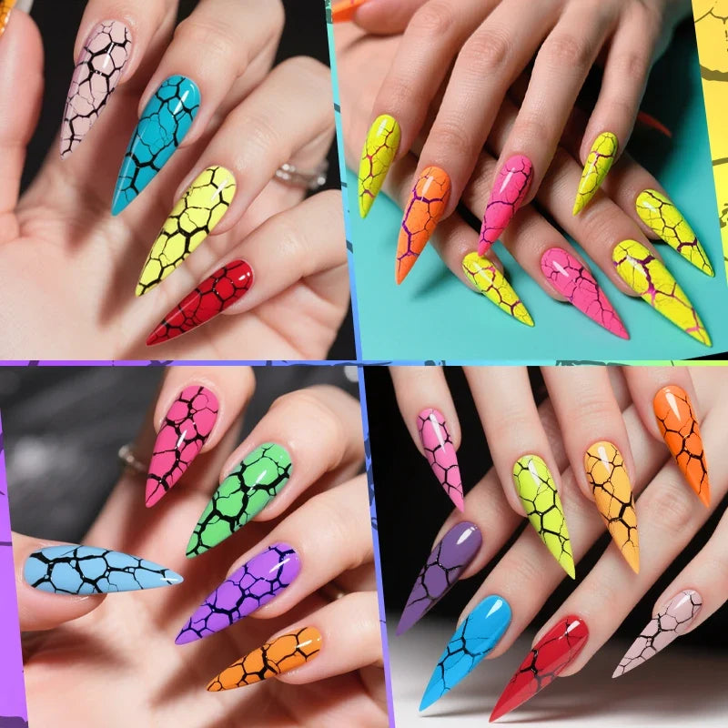 LILYCUTE 7ml neon crackle gel nail polish by Blushimmer in a vibrant fluorescent color with quick-dry UV gel finish for DIY manicures.