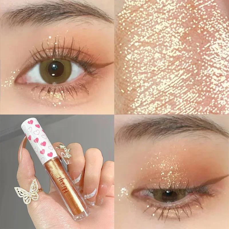 Blushimmer liquid eyeshadow highlighter with waterproof, ultra-shiny glitter finish, enhancing silkworm eyeshadow for a long-lasting glow